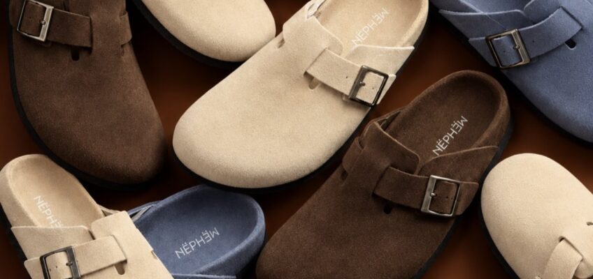 Clogs Nephew em camurça nas cores Creme, Café e Jeans